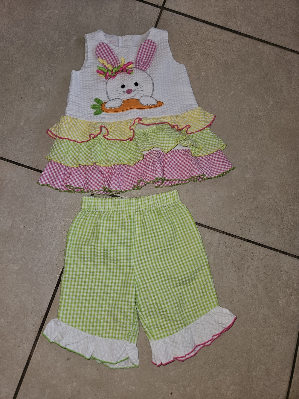 Bonnie Baby Pink Yellow Green Bunny Gingham Ruffle Matching Set